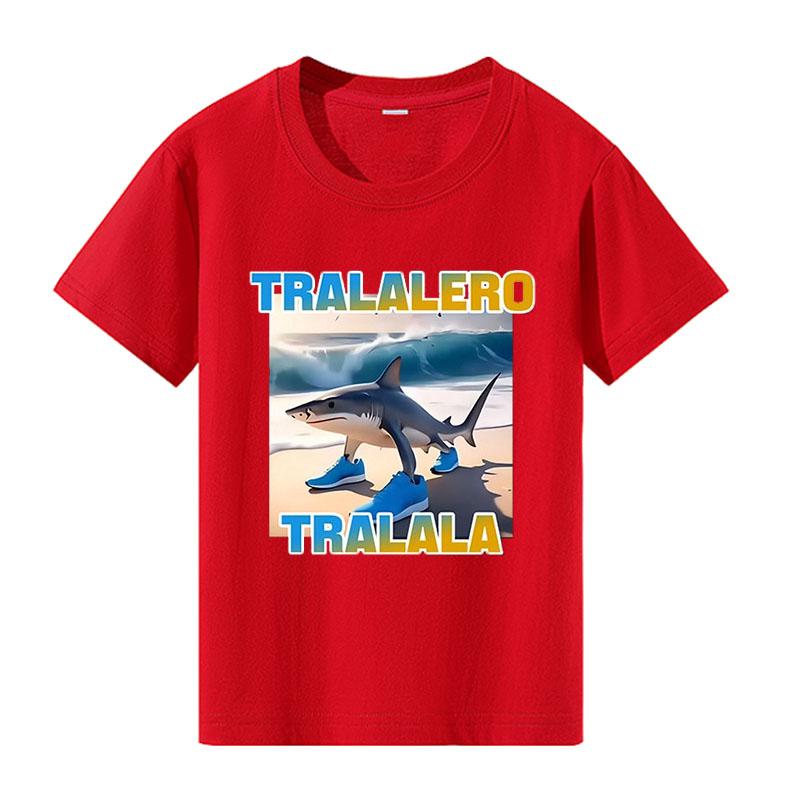 Tralalero Tralala Divertido Shark Meme Print Cotton T-Shirt Children Clothing Summer Chic Casual Boys Girls Kids Short Sleeves
