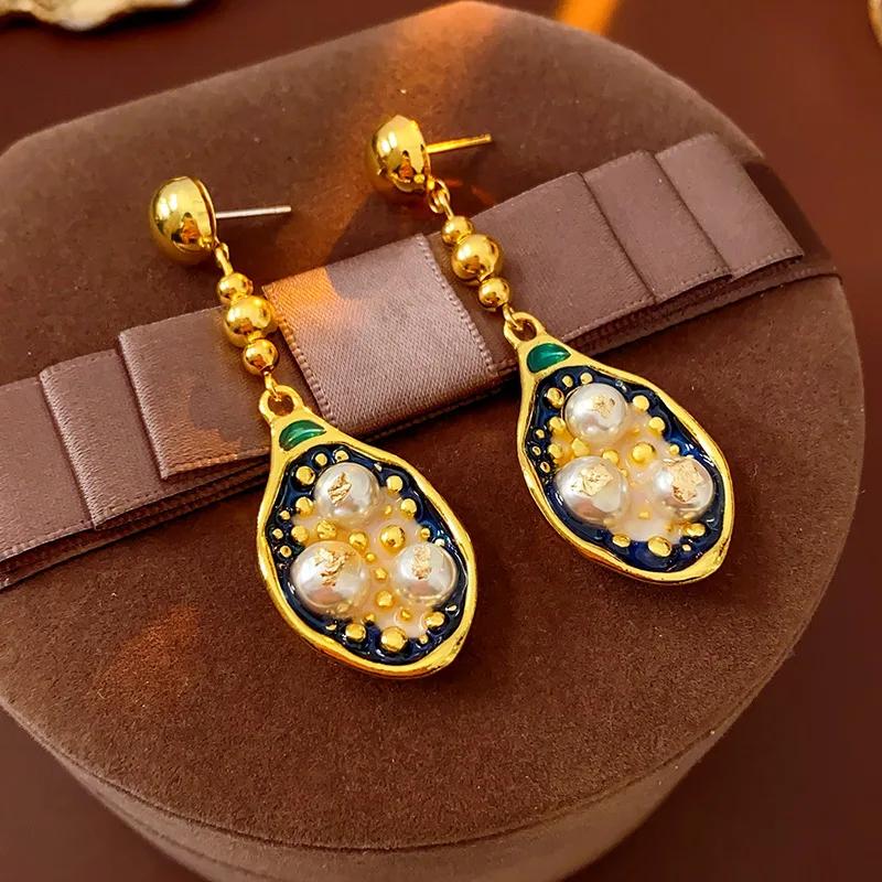 Vintage Pear Earrings for Women 2025 New in Fashion Oval Tassel Drop Earring High-end Retro Luxury Designer Zircon