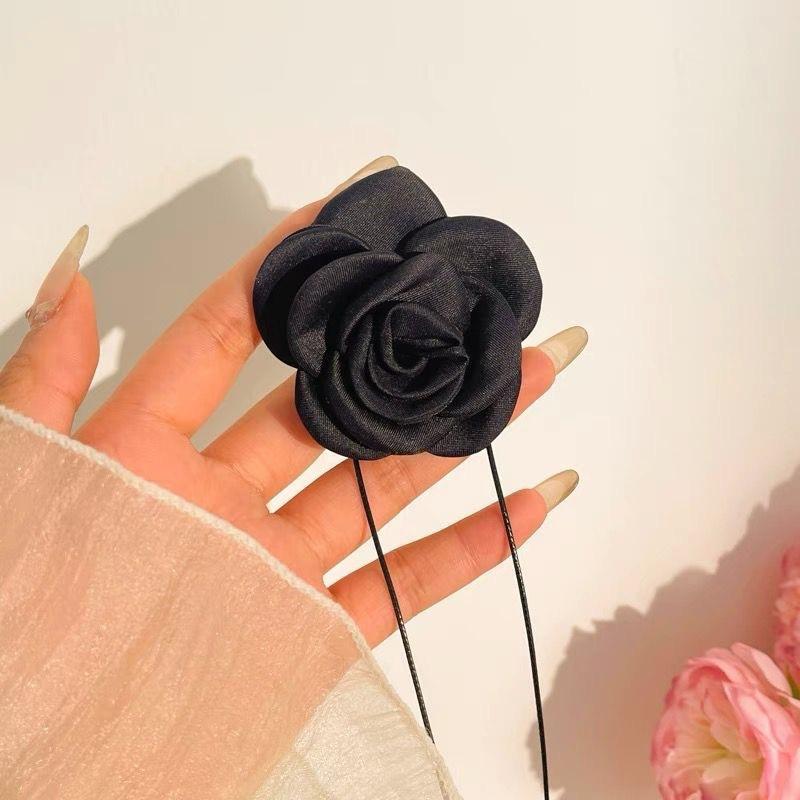 Black and white flower necklace rose choker neck flower neckband necklace female neck collar camellia clavicle chain