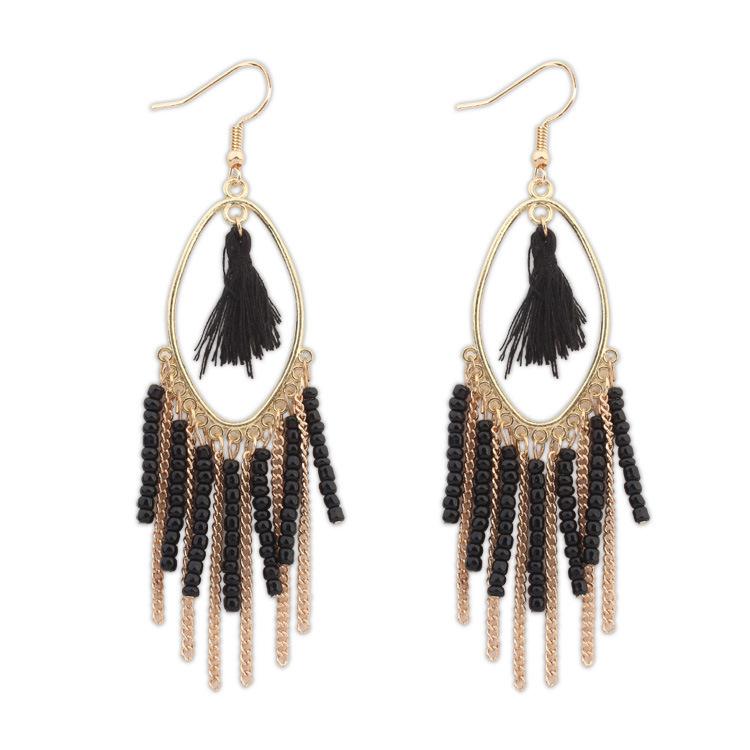 

Popular Bohemian Fashion Retro Beaded Tassel Earrings Temperament Versatile Long Women s Earrings Accessories чорний