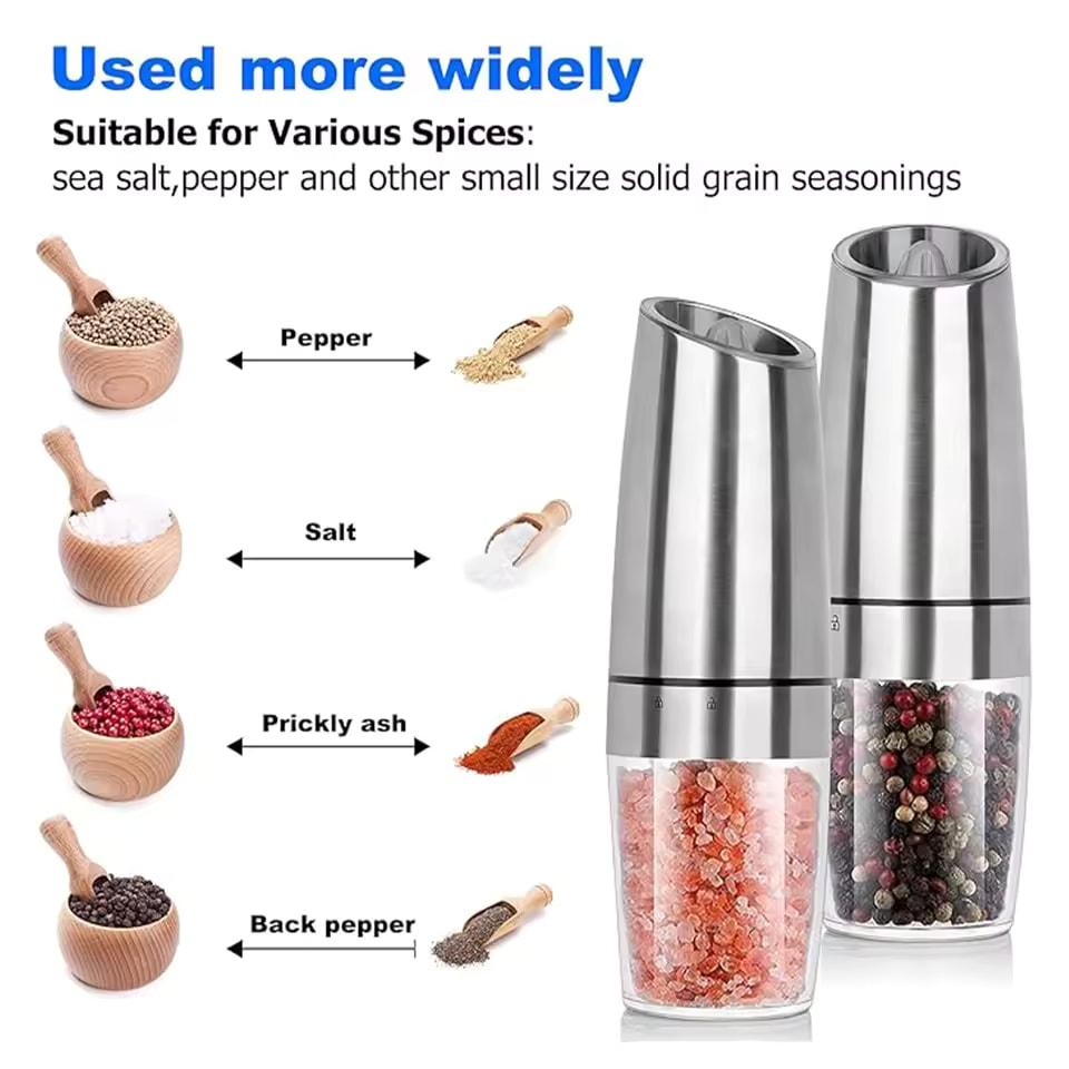 New 1pc/2pcs, Gravity Electric Salt And Pepper Grinder - Salt & Pepper Mill Sets With LED Light, One Hand Automatic Operation, Adjus