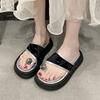 New toe slippers women's summer wear fashion muffin thick-bottomed rhinestones with skirt beach cool slippers