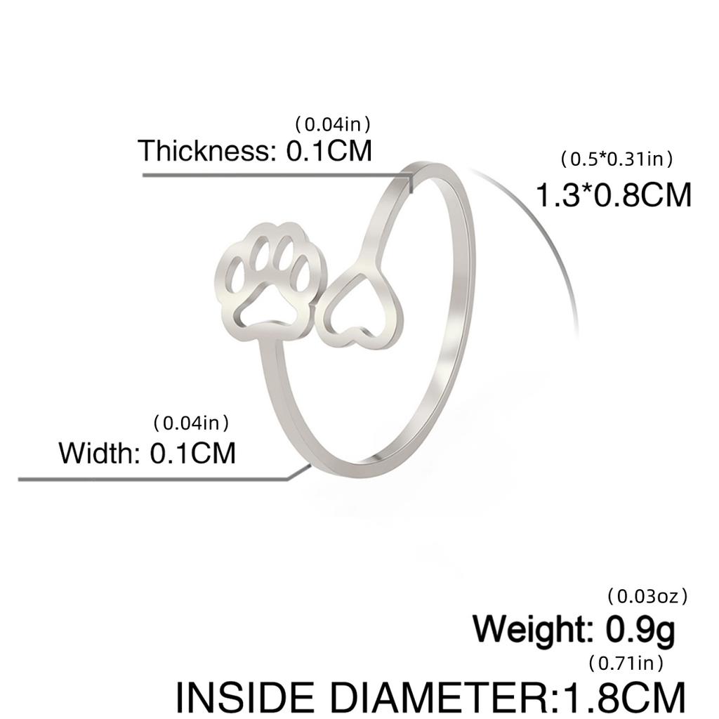 Stainless Steel Cat Claw Open Ring Cute Animal Footprints Adjustable Love Ring Women's Jewelry Birthday Gift Wholesale