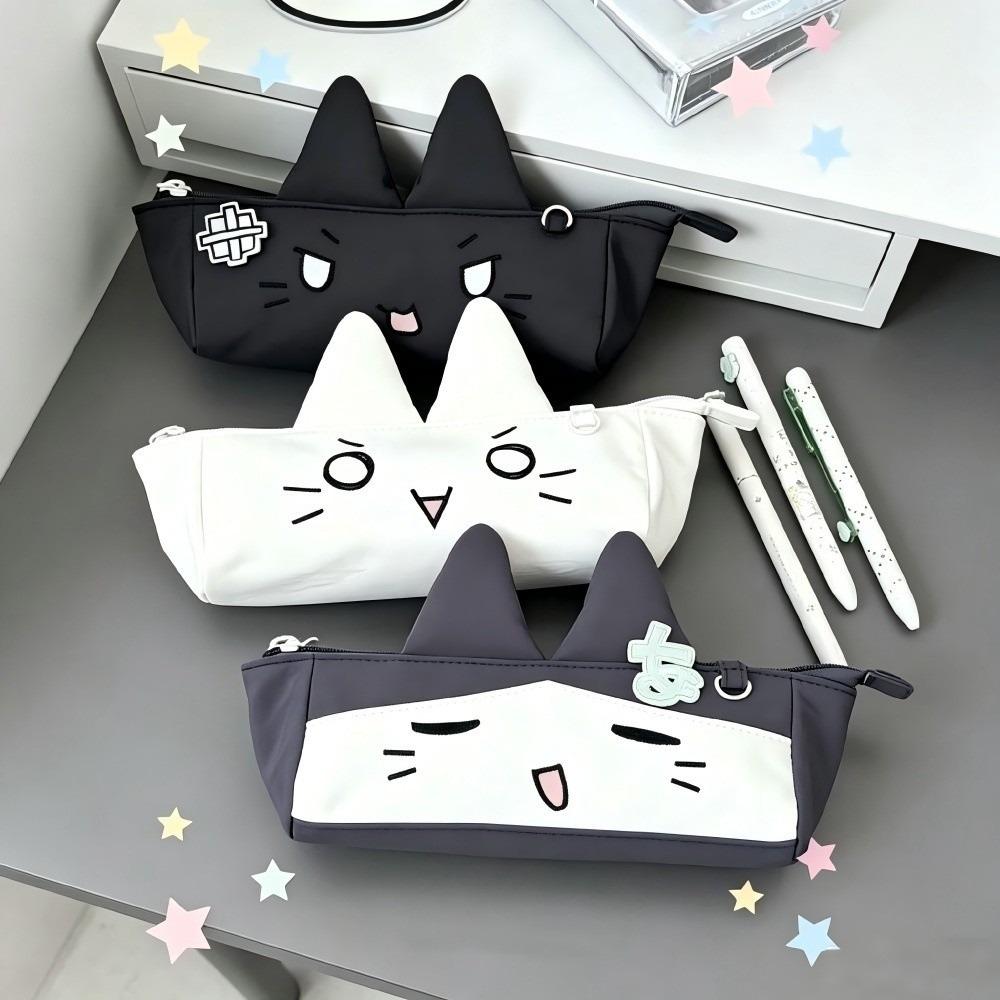 Large Capacity Pencil Case Cat Ear Design Pencil Pouch Portable Stationery Storage Bag Students