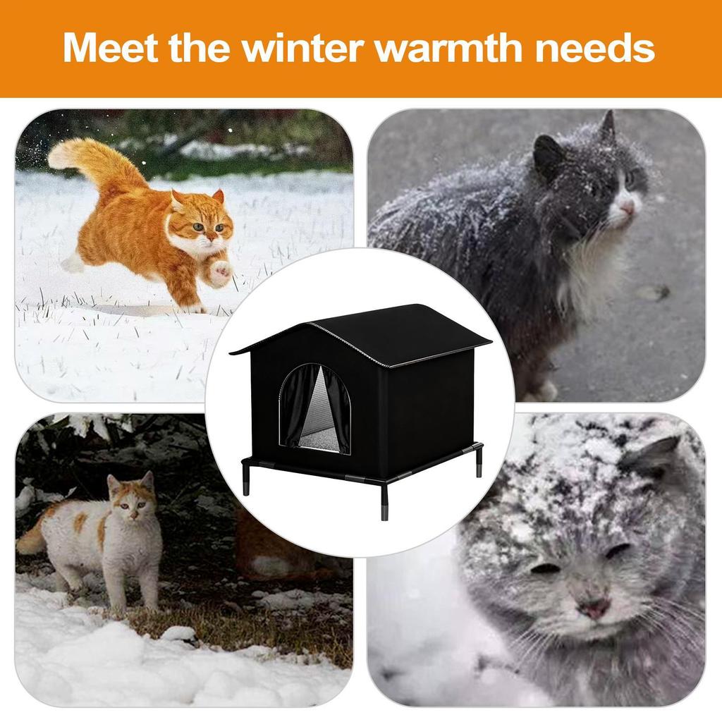 Winter Outdoor Cat House Insulated Waterproof Elevated Warm Bed Shelter for Stray Cats Kittens Small Animals Patio Garden Use