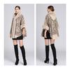 GMXIA Autumn and Winter Imitation Rex Rabbit Fur Collar Jacquard Shawl Cape Plus-size Woolen Coat Cardigan for Women