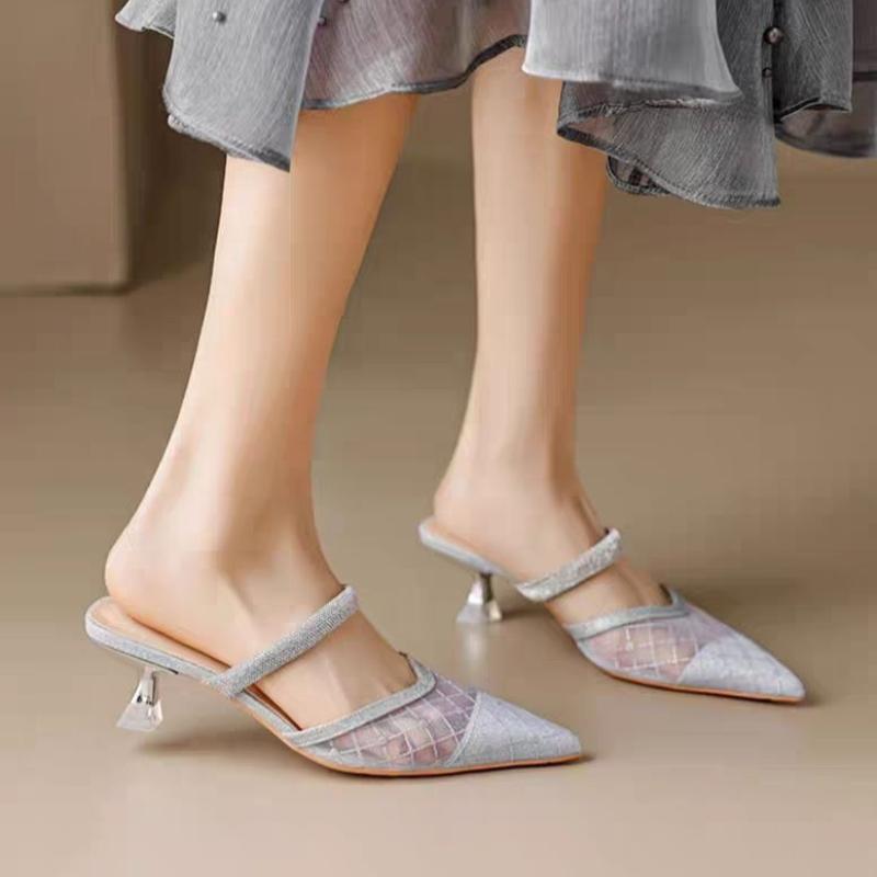 Ladies' Summer High-end Mesh Pointed French High-heeled Sandals