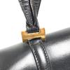 Hermes Bolsa de Mão com Aba e Logo Vintage Bolsa de Ombro Couro Preto/Ferragens Douradas
