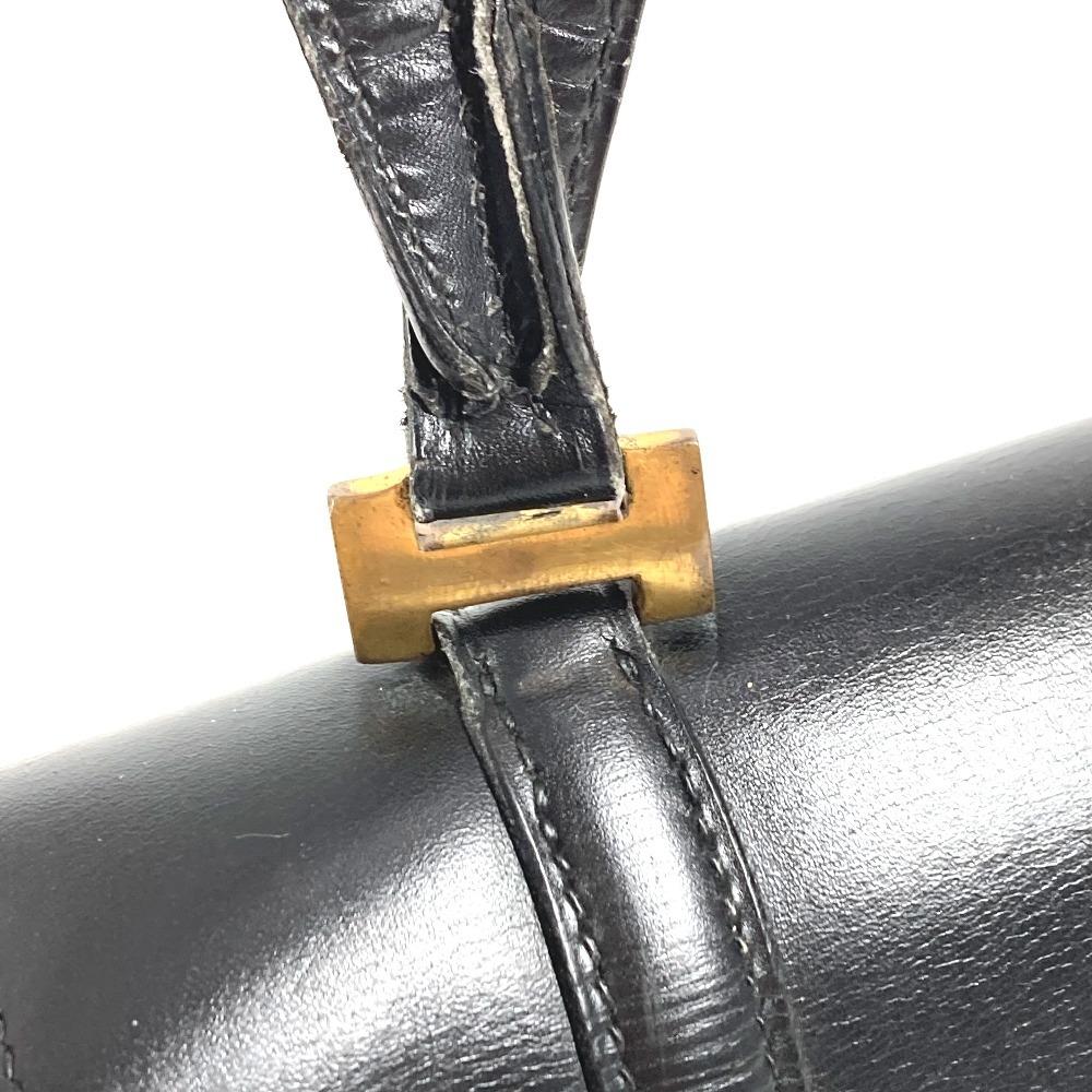 Hermes Bolsa de Mão com Aba e Logo Vintage Bolsa de Ombro Couro Preto/Ferragens Douradas