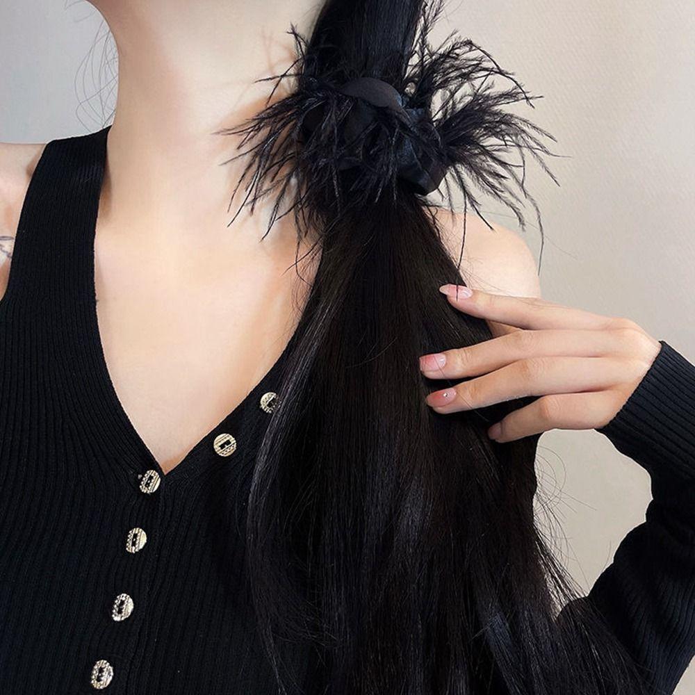 Women Hair Accessories Feather Hair Rope Korean Style Scrunchies Satin Hair Ring Female Hair Ties