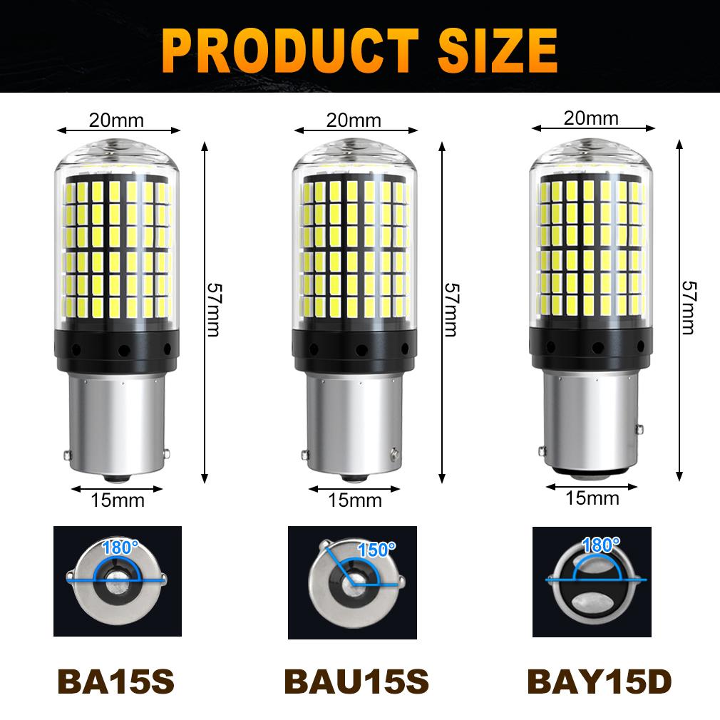 2pcs High Power Car LED Bulbs 1156 BA15S P21W BAU15S PY21W 1157 P21/5W T20 7440 W21W Canbus 144SMD Turn Signal Lamp Brake Reverse Tail Light 12V