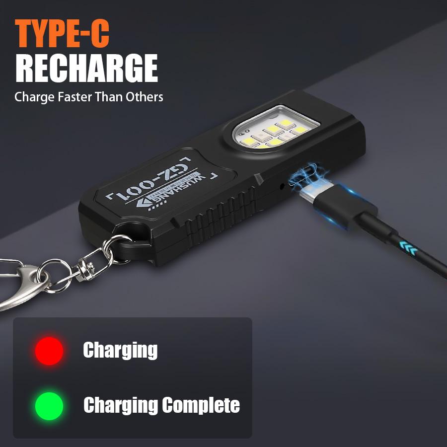 Mini Flashlight Keychain USB Rechargeable Pocket Light with COB Work Area Light for Camping Hiking Dog Walking Emergency Repair Key Ring
