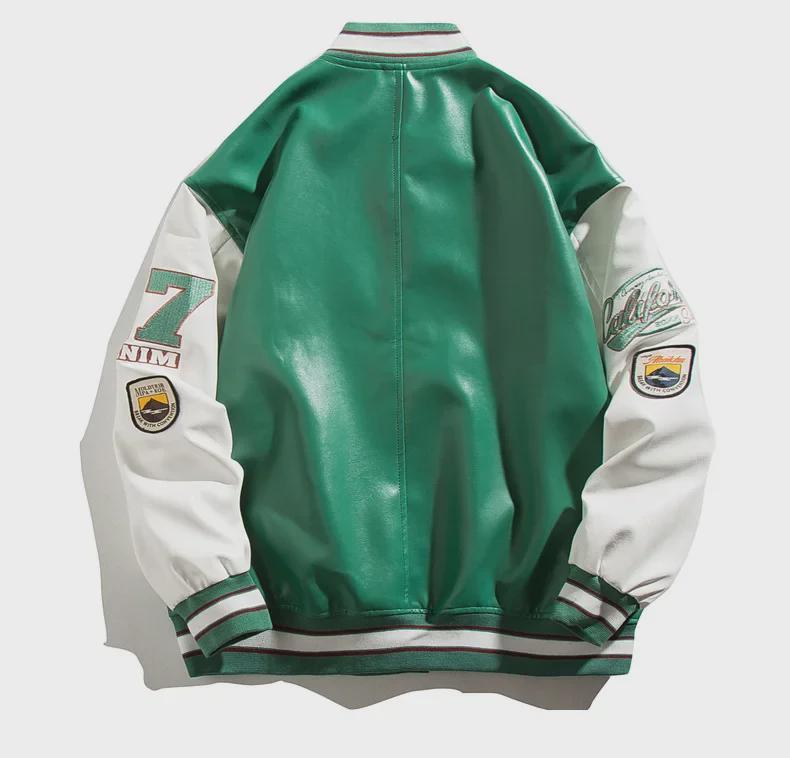 Men's Spring & Autumn Embroidered PU Leather Baseball Jacket