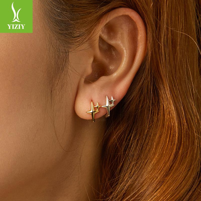 Simple Personalized Star Plain Silver Ear Buckle, Popular Star S925 Sterling Silver Earrings Earrings