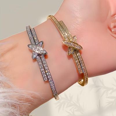 European-American 18K Gold Starry Cross Bracelet - Luxurious Copper Micro-Inlaid X Diamond Jewelry