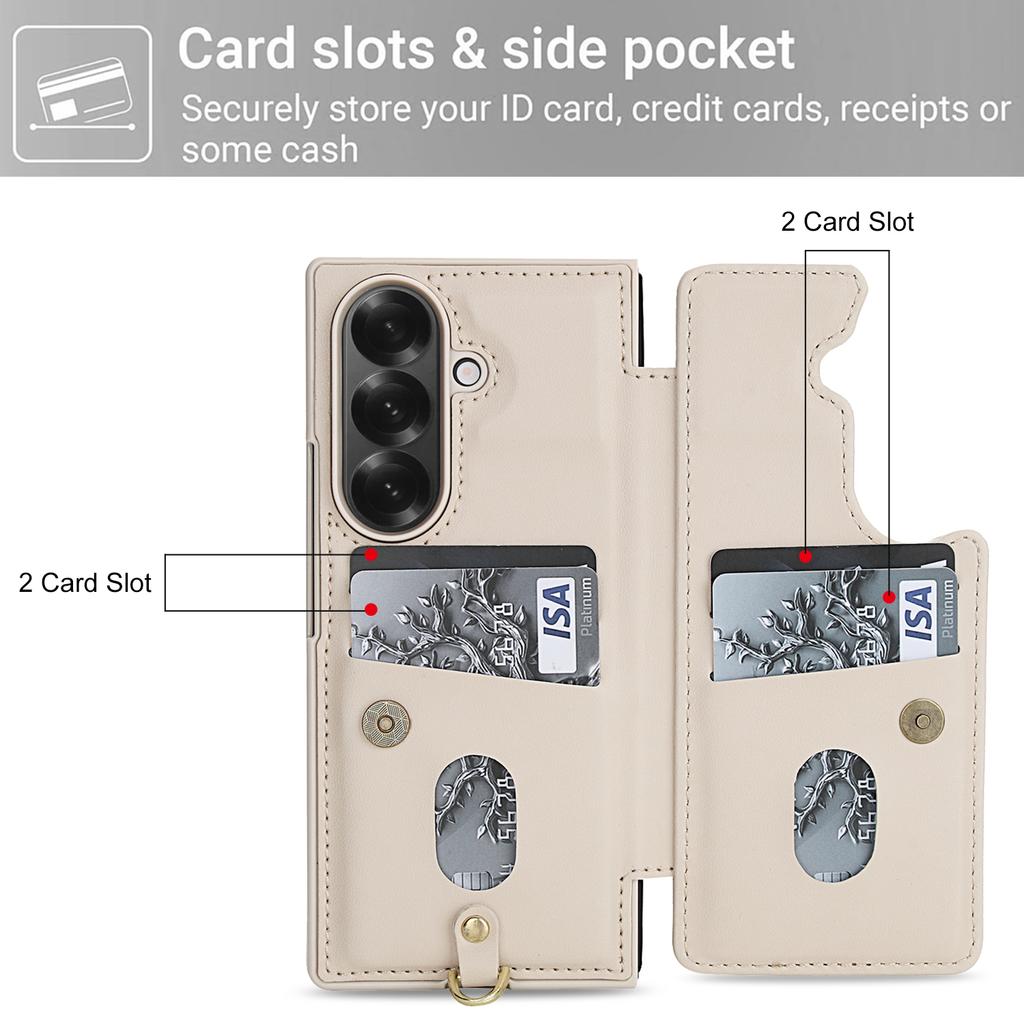 For Samsung Galaxy Z Fold7 5G Case Card Slots Leather Coated TPU Flower Phone Cover with 2 Straps