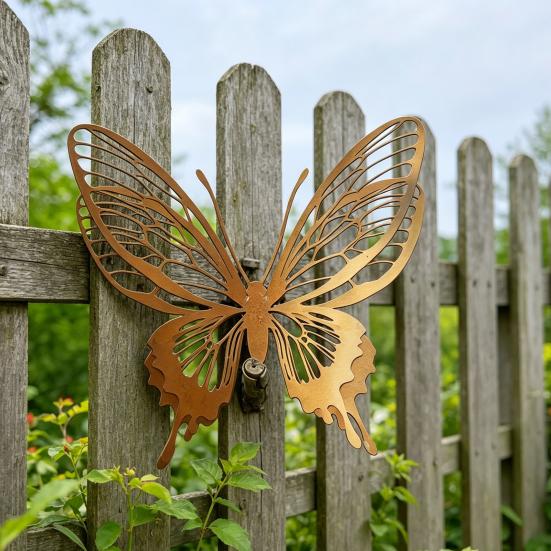 Rusty Butterfly Garden Decor, Hollow Out Butterfly Silhouette Lawn Decoration, Double Layer Butterfly Yard Statues Pathway Signs for Outside Patio