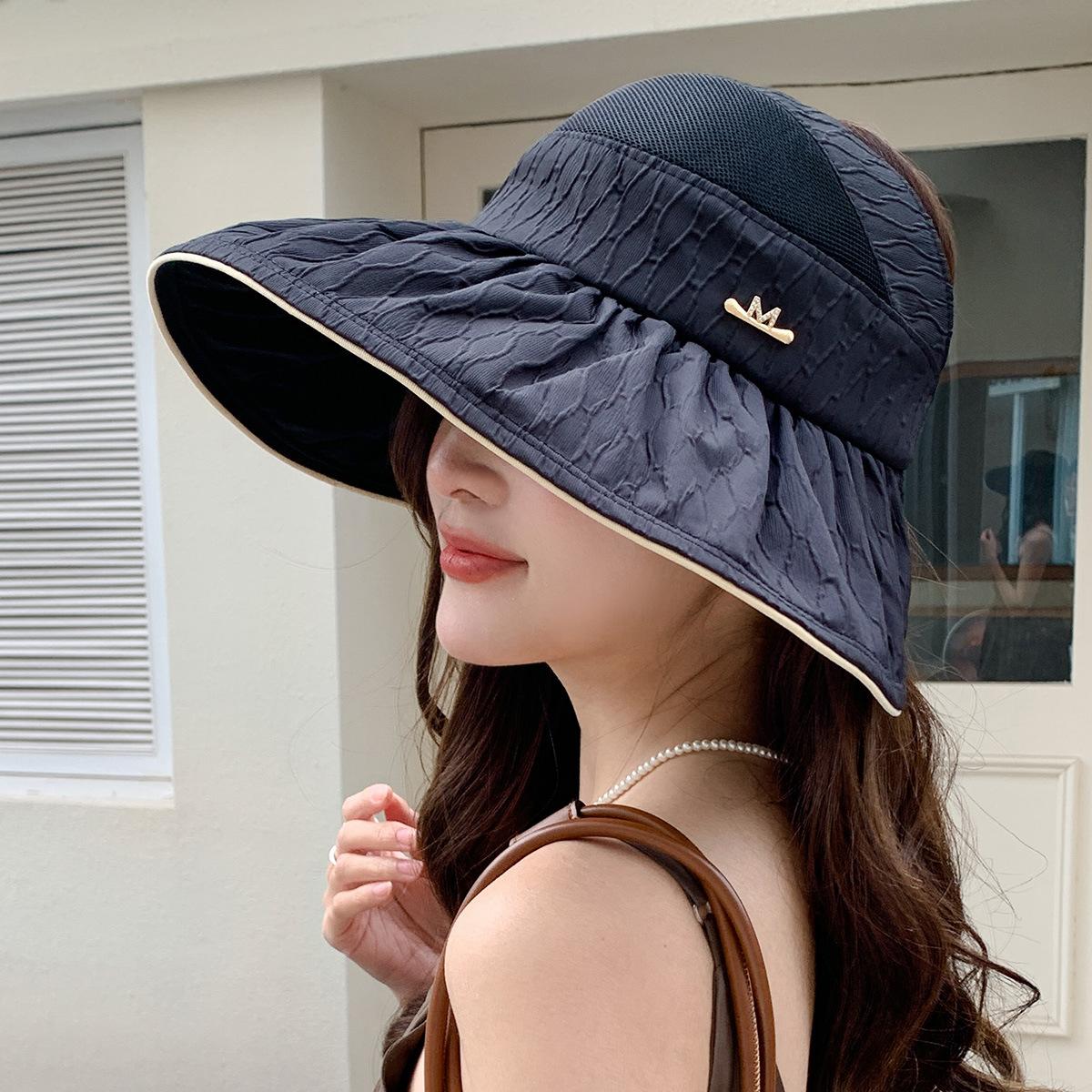 

Empty top sun protection hat for women s high-end sense summer UV protection sun hat with enlarged brim outdoor face covering sun hat Adjustable рожевий