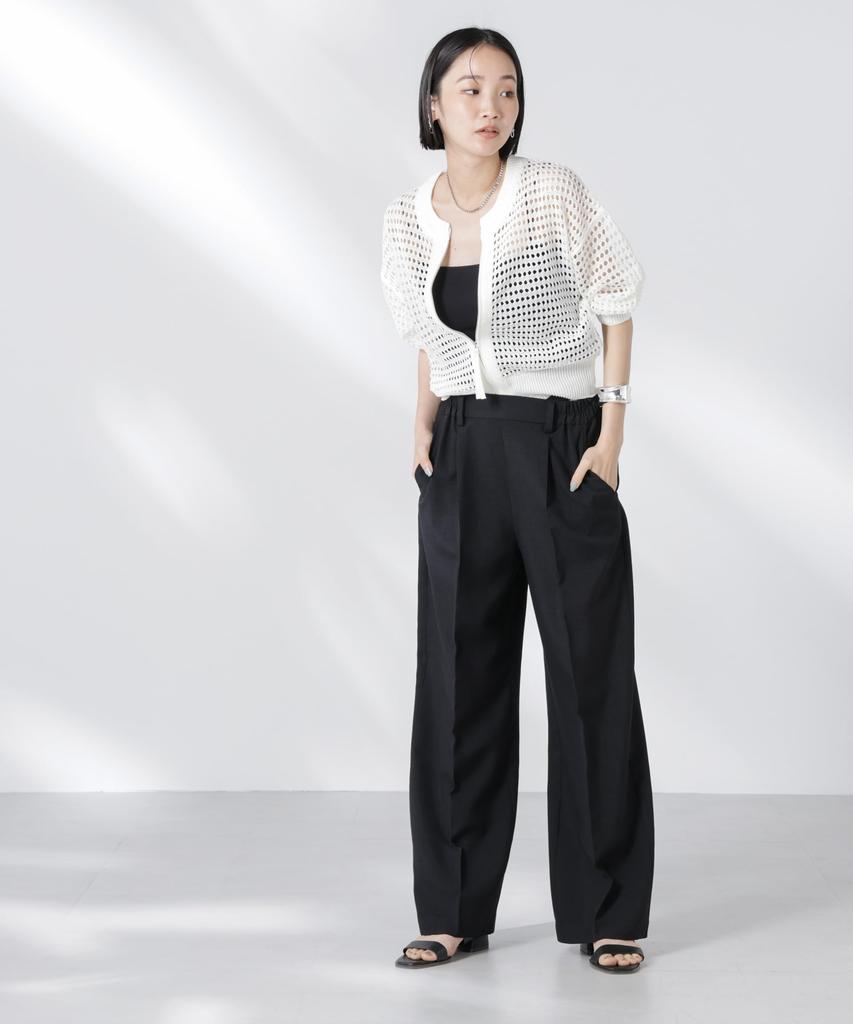 Nano Universe Tuck Easy Center Press Straight F Women's Pants, 010, Black, 673-5227300