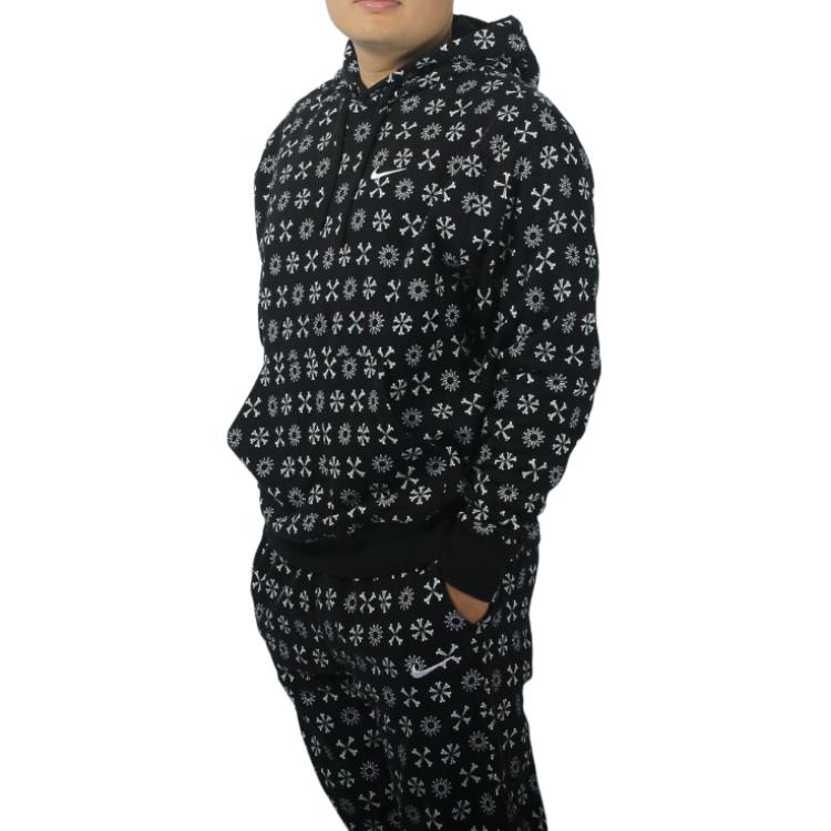 Nike Sudadera con capucha y bolsillo de color liso con estampado de logotipo integral para hombre Sudaderas Negras FJ1635-011