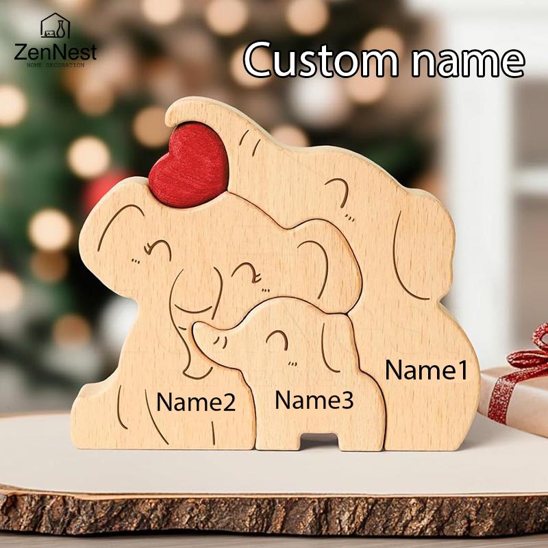 Elephant Family Wooden Art Puzzle DIY Cute Family Member Elephant Puzzle Tabletop Decoration Mother's Day Father's Gift Warm Gif