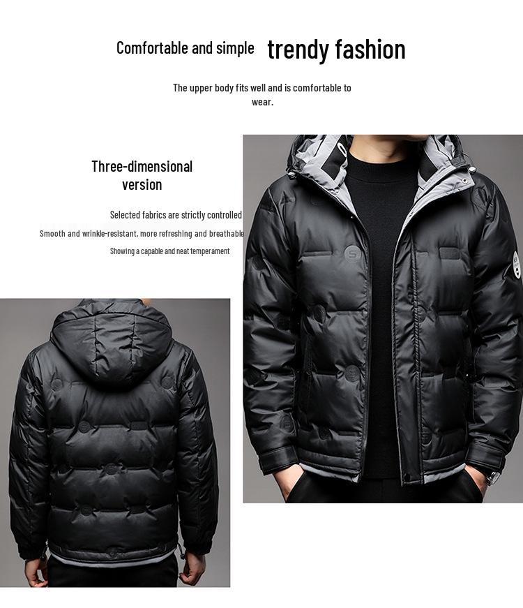 2024 Men's Hooded Winter Jacket: Trendy Warm White Duck Down Thick Fabric