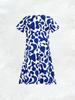 Women's Casual V Neck Short Sleeve A Line Print Dress Blue Leaf Pattern White Background Summer Dress New Fashion