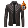 Autumn and winter youth fashion trend casual slim personality men's stand-up collar velvet thickened leather jacket