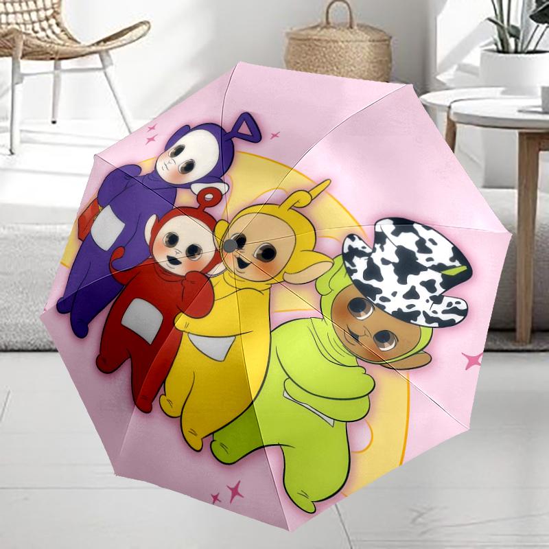 Teletubbies Theme Automatic Umbrella, Lightweight & Portable, 8 Rib, Perfect for Outdoor Travel, Birthdays, Christmas, Gifts.