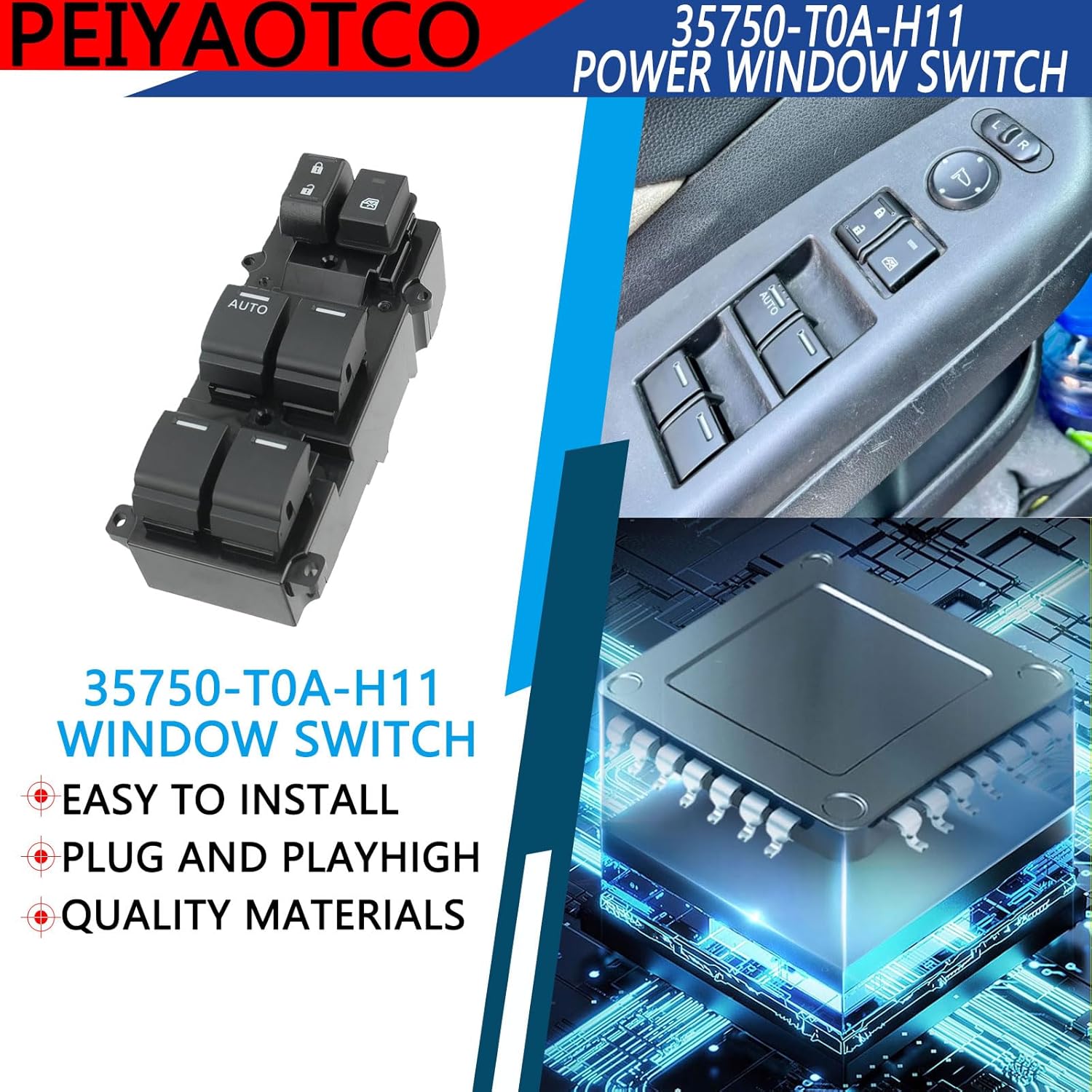 Power Window Switch Driver Side - Master Window Switch 24 Pins Fit for 2014-2017 Honda CR-V Replace# 35750-T0A-H11 35750-T0A-A11