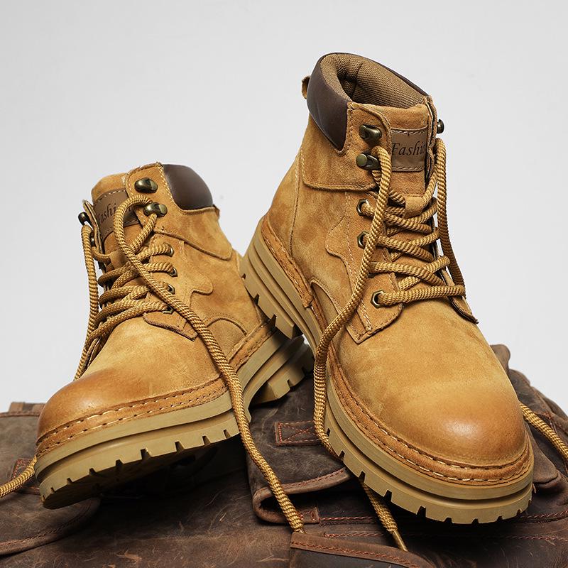 Men's Autumn/Winter Lightweight Breathable British Style High-Top Yellow Pigskin Work Boots