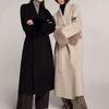 Women's 2025 Winter Black Faux Fur Cashmere Wool Coat - Petite Double-Faced Trench