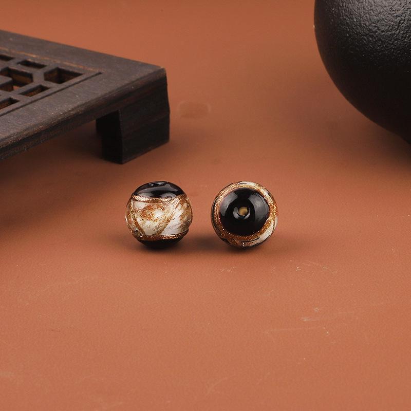 Incense Ash & Gold Sand Glazed Round Beads for DIY Accessories