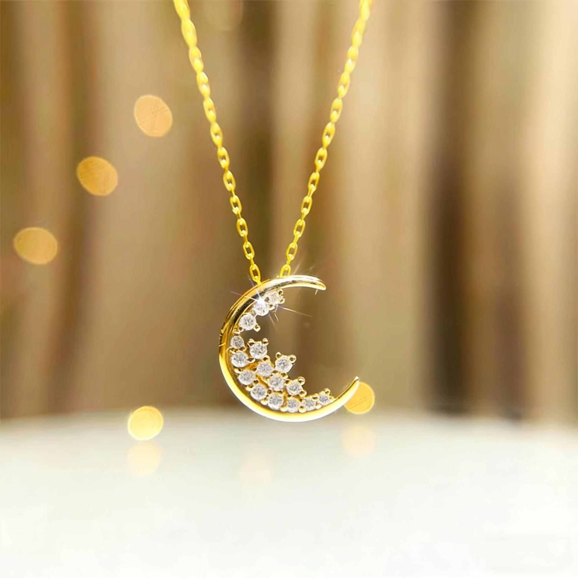 Silver S925 Moon and Star Pendant Necklace - Women s Elegant and Original Design 925 Silver