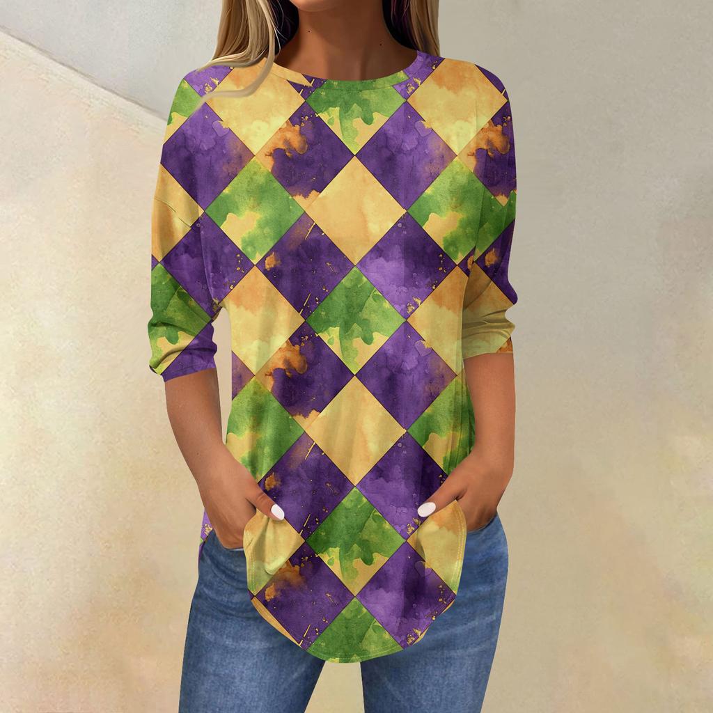 Womens T Shirts 3/4 Sleeve Shirts Solid Color Pullover Summer Spring Tops Blouses