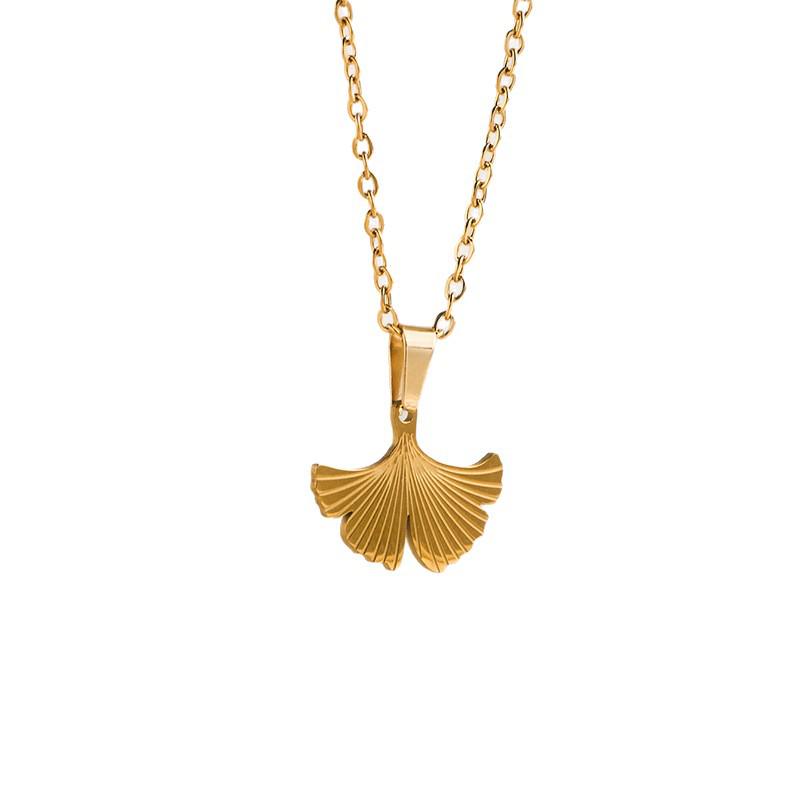 18K Gold Plated Stainless Steel Ginkgo Leaf Pendant Necklace for Women - Elegant Clavicle Chain, Ideal for Daily Wear or Gifts
