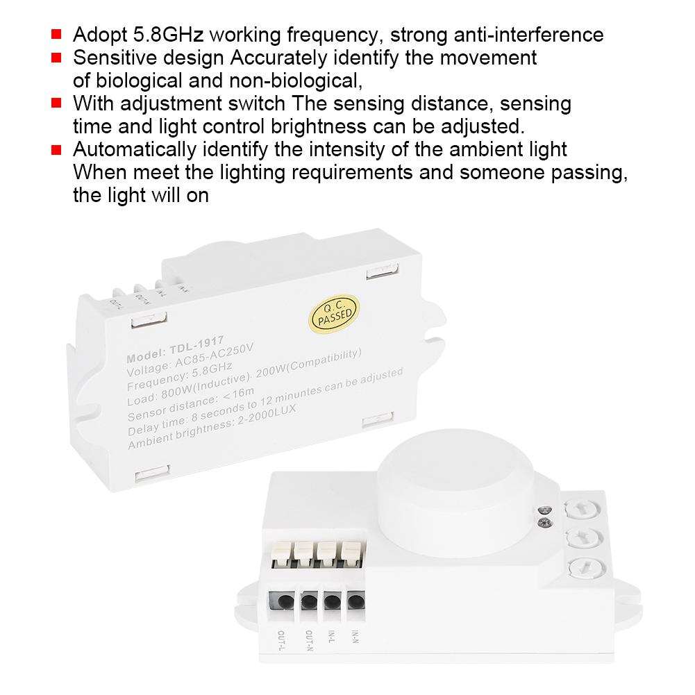 5.8GHz Microwave Radar Sensor Light Switch Adjustable Stairway Ceiling Body Motion Detector