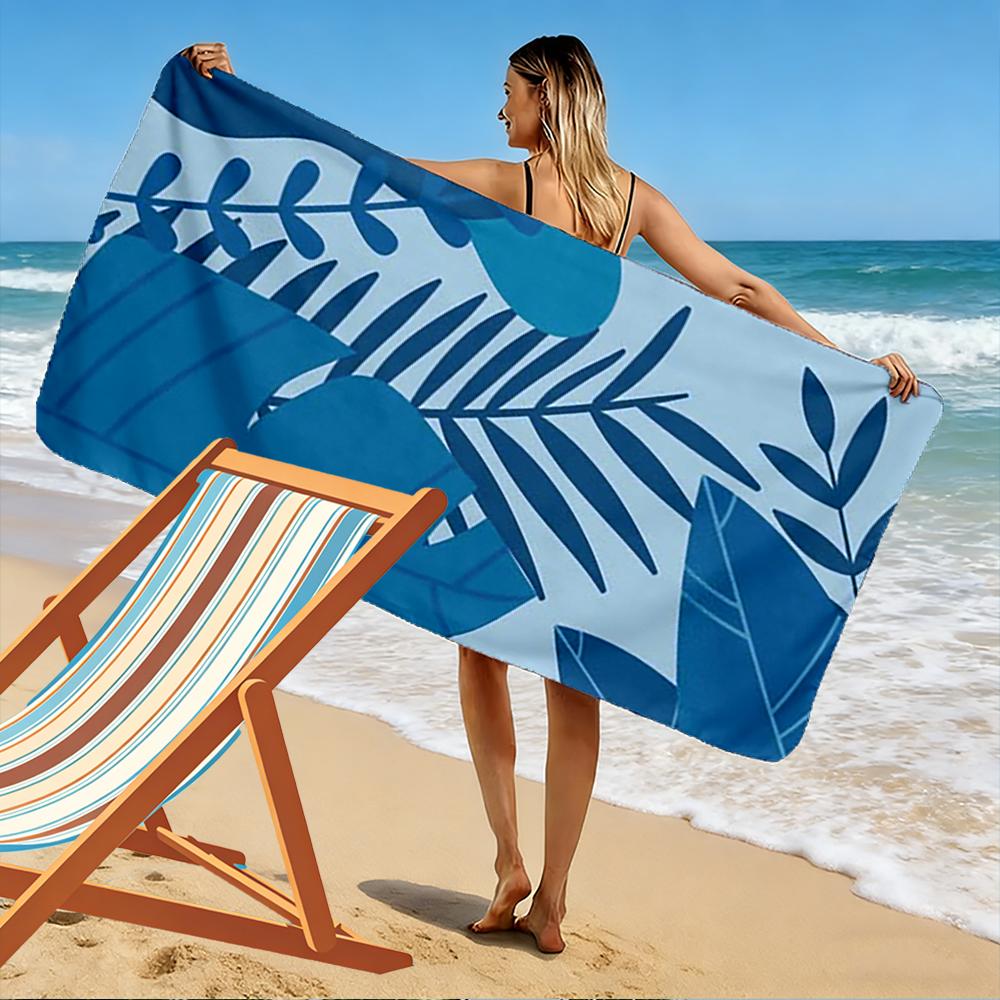Blue Tropical Leaves Pattern Towel Beach Towel Quick-drying for Travel Outdoor Sports Jogging Beach and Swimming