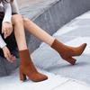 Classics Women's Boots Ankle Flock Fashionable Pointed Wearing Outside Autumn Winter New Item for Warmth Square Heel Women Shoes