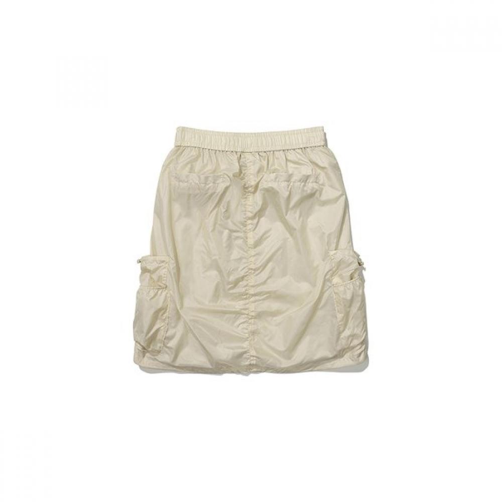 Women Shirring Cargo Midi Skirt  Cream 