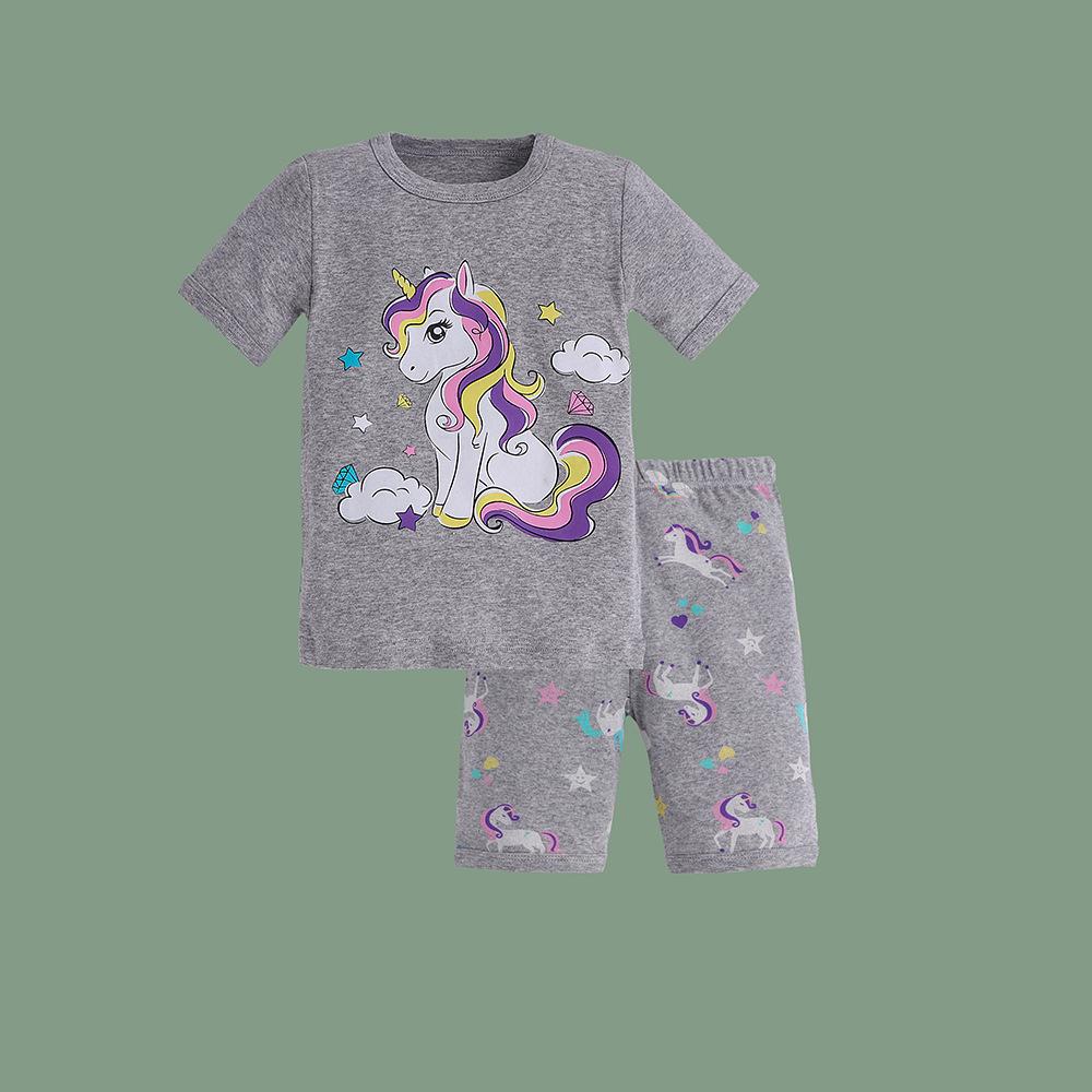 Girls' Pure Cotton Cartoon Pajamas - Spring/Summer 2025, Short Sleeve, European & American Style Baby Homewear.