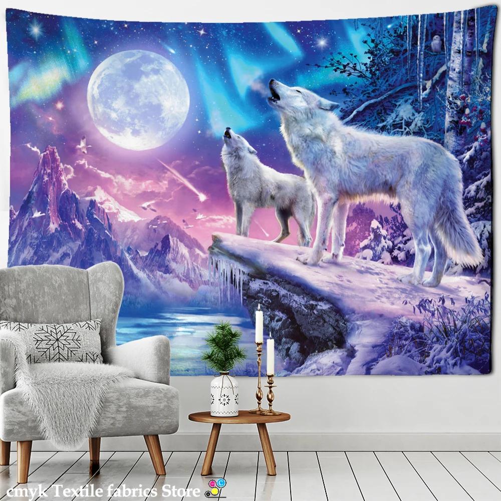 Wolves in the Forest Tapestry Wall Hanging Hippie Tapiz Animal Mystery Psychedelic Landscape Dorm Home Decor