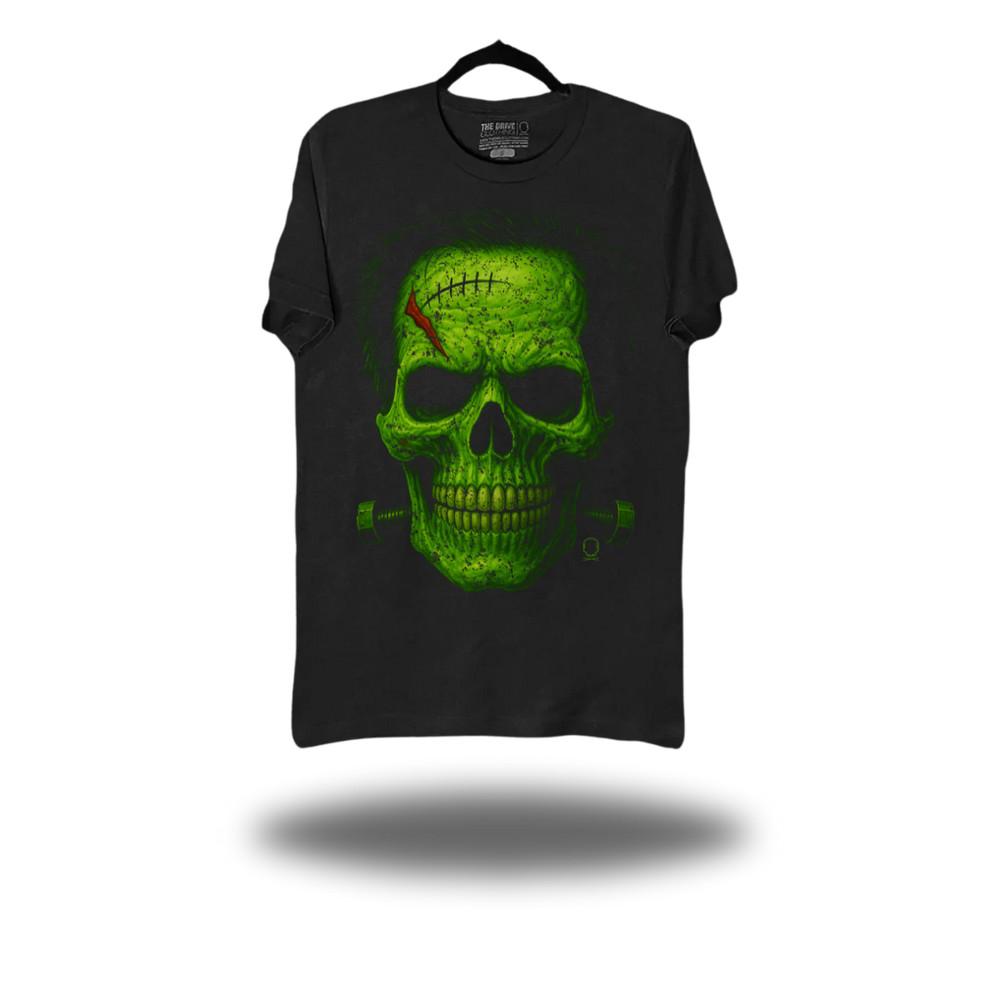 Green Skull Halloween Shirt – Creepy Horror Skull Tee Skeleton Graphic Tee for