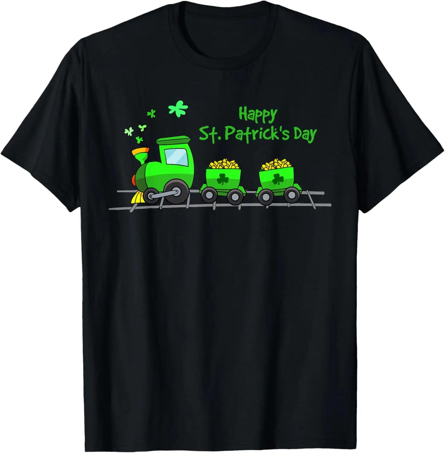 

St Patricks Day Train Lucky Gold Graphic Tee Soft Cotton Casual Short Sleeve TShirt for Unisex S