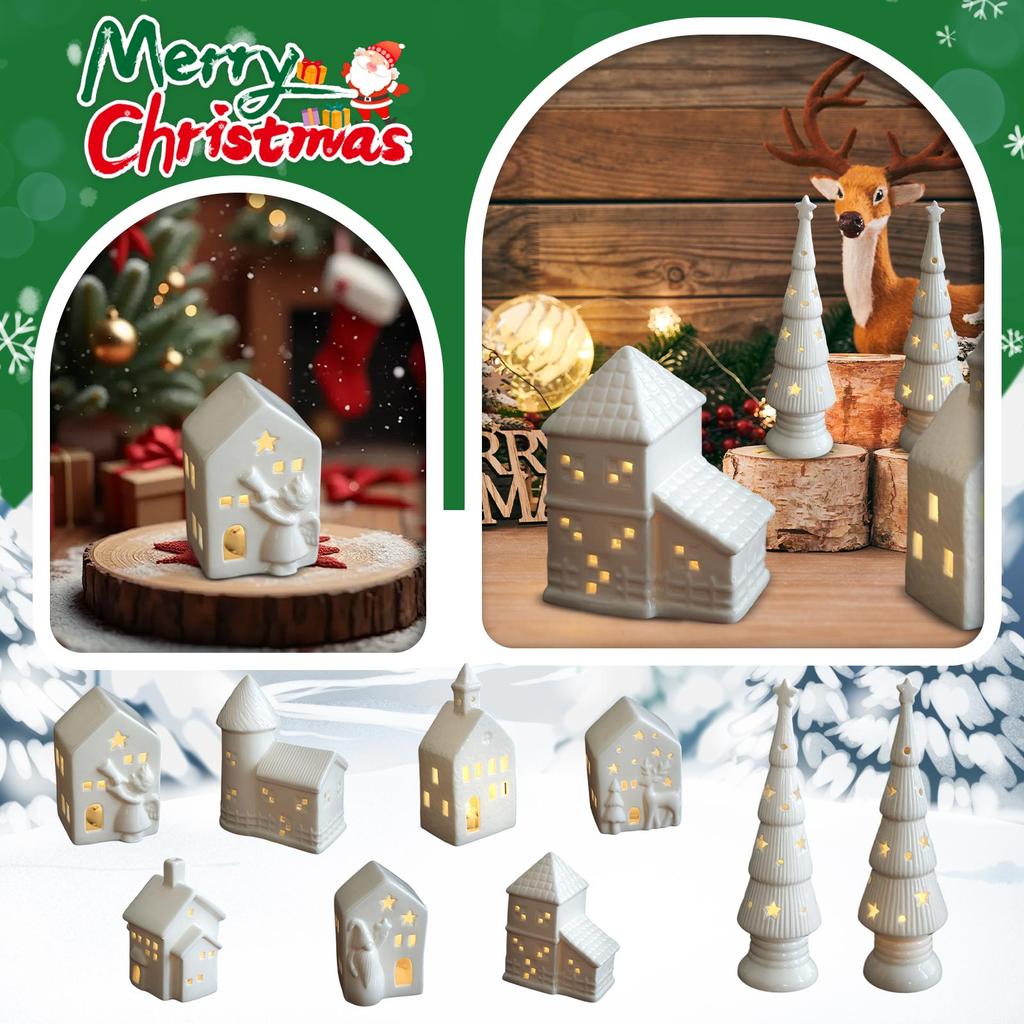 Ceramic Ornaments Luminous Christmas House House European Style Hollow Desktop Decoration Night Light Atmosphere Light