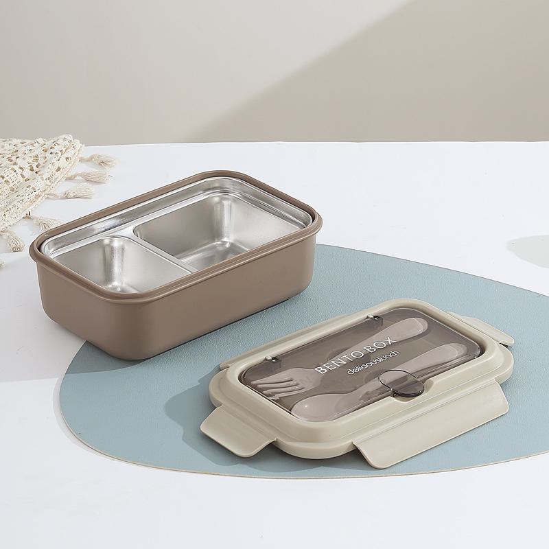 Lunchbox aus Edelstahl im nordischen Stil mit Gabel und Löffel, mikrowellengeeignet