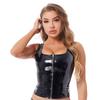 Womens Patent Leather Tank Top Wet Look U Neck Sleeveless Vest with Zipper Details Pole Dance Attire