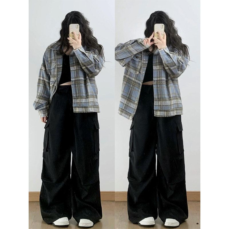 

150kg Plus-Size American-Style High Street Casual Cargo Pants for Women, Summer Plus-Size Women s Pants, Slimming Loose-Fitting Suit Pants Black [High-Quality Elastic Waistband at Back] 6XL