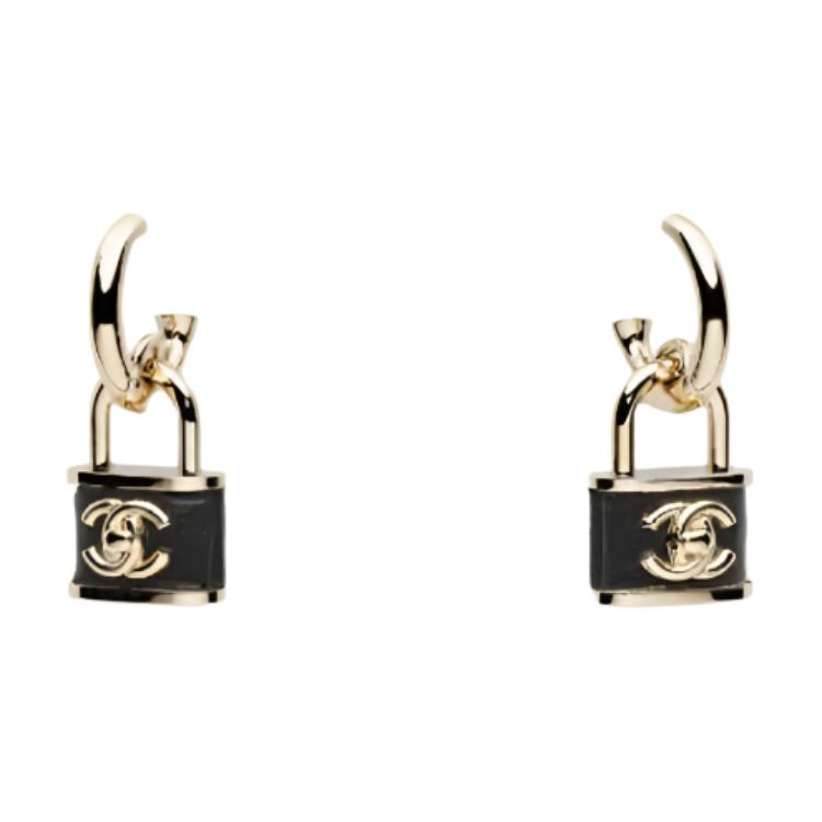 

Chanel Lock Shape Decorative Design Earrings Unisex Earrings Black AB-25A-0116 Box+Padding Board