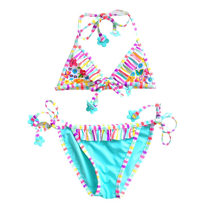 Colorful Print Adjustable Tie Bikini Set for Girls - Baby To Medium Sizes